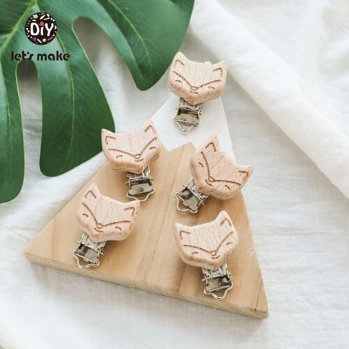 Lets make 20pc Beech Wood Teether Pacifier Clip Printing Animal Dummy Clip Fox Panda Bear DIY Nursing Accessories Baby Teether