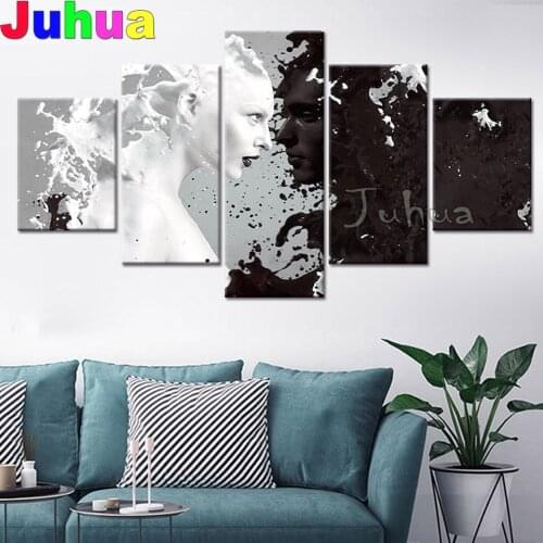 5 Piece Black White beloved,Romantic,Love Kiss 5D Diamond Embroidery full square/round drill diy diamond painting Multi Panel