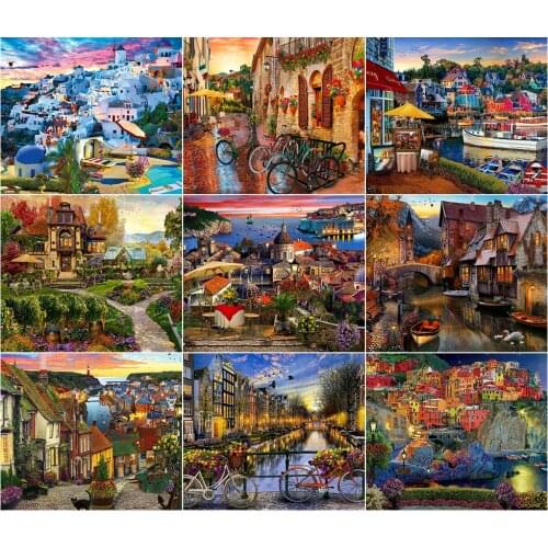 5D DIY Diamond Painting Kits Full Round With AB Drill Town Landscape Embroidery Mosaic Kit Home Decor Hight Quality Products Art