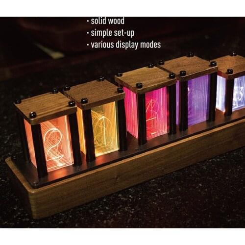 6 Digits Nixie Analog Clock Wooden Base Stand RGB LED Luminous Glow Tube Clock Home Living Room Bedroom Desk Decoration