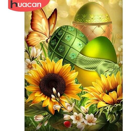 HUACAN Diamond Art Painting Mosaic Sunflower Easter Egg Diamond Embroidery Butterfly Cross Stitch Home Decor