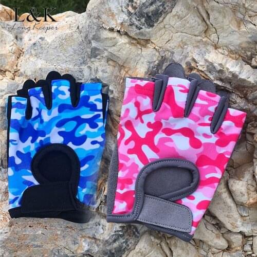 LongKeeper Half Finger Sports Gloves for Kids Non-slip 4-12Y Children Cycling Gloves Camouflage Boys Girls Biking Riding Luvas