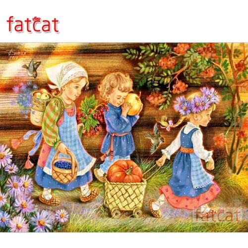 FATCAT Cute girl harvest season 5d diy diamond painting full square round drill diamond embroidery sale wall decoration AE3067