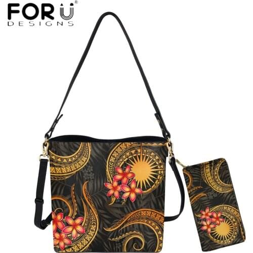 FORUDESIGNS Hot Selling Women PU Leather Crossbody Bag And Purse Set Polynesian Marshall Island Tribal Print Lady Handbag Bolsa