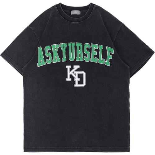 Summer High Street Retro Letter Printed T-shirt Men Women Couples Fashion Trend Casual Loose Short-sleeved Tops Cotton -40