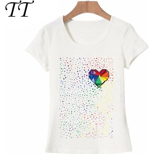 New Summer Women t-shirt Rainbow colorful geometric heart Print T-Shirt Lovely casual Tops novelty Tee Cute girl short sleeve
