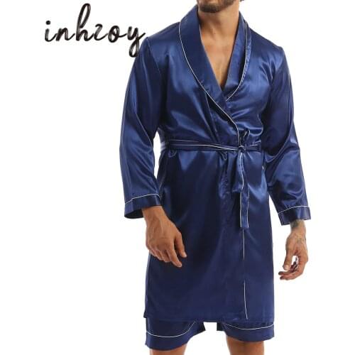 Mens Satin Robe Long Bathrobe Lightweight Sleepwear