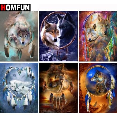 HOMFUN Full Square/Round Drill 5D DIY Diamond Painting "Feather wolf" 3D Diamond Embroidery Cross Stitch Home Decor Gift