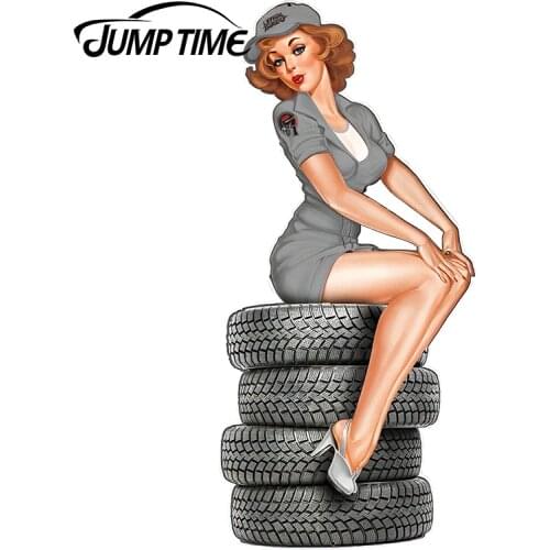JumpTime 13cm x 6.1cm For BLECHSCHILD TIRE BABE Sexy Hot Pinup Lady Beautiful Graphic Vinyl Car Window Laptop Decal
