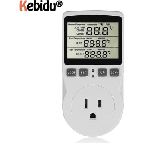 Kebidu Multi-Function Thermostat Digital Temperature Controller Socket Outlet Heating Cooling 16A With Timer Switch Sensor