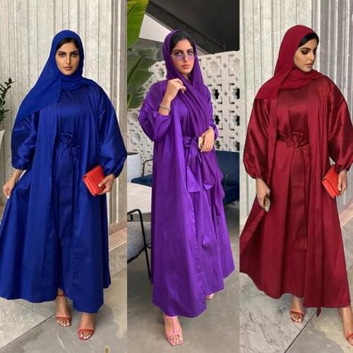 2 Piece Set Kaftan Dubai Abaya Muslim Long Dress Women Turkey Islamic Moroccan Kimono Cardigan Abayas Robe jilbab Party Clothes