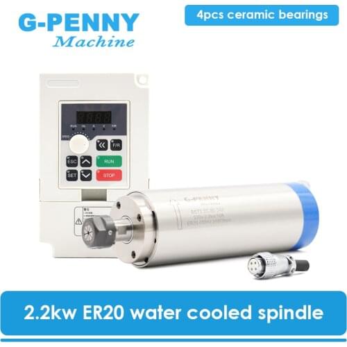 2.2kw ER20 220V water cooled spindle kit CNC spindle motor Diameter 80*230mm 4 pcs ball bearings & 2.2kw QL VFD inverter