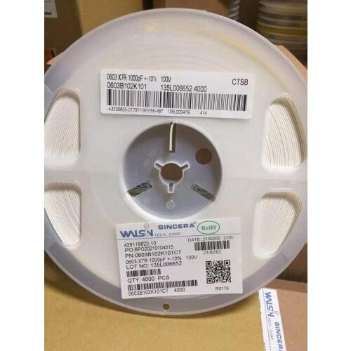 0603B102K101NT SMD capacitor 0603 102K 1NF 1000PF 100V X7R ±10% Professional component supplier, contact me for more models