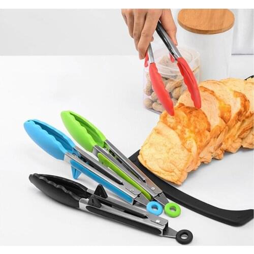 Kitchen Food Tongs Anti-slip Silicone Barbecue Tongs Serving Tongs with Bracket BBQ Salad Tools Home Kitchen Accessories