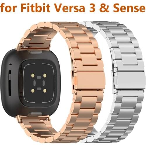 Metal Band for Fitbit Sense Versa 3 Watchband Solid Stainless Steel Women Men Watch Strap Smartwatch Replacement Bracelet Silver