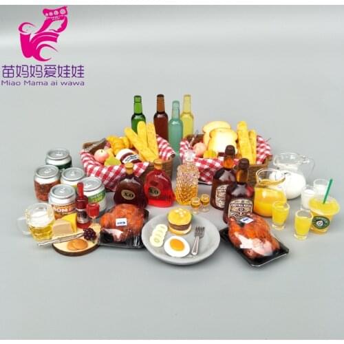 1:12 scale Mini Food wine bottle bread breakfirst jam orange milk juice 1/8 1/12 bjd dollhouse diy accessories
