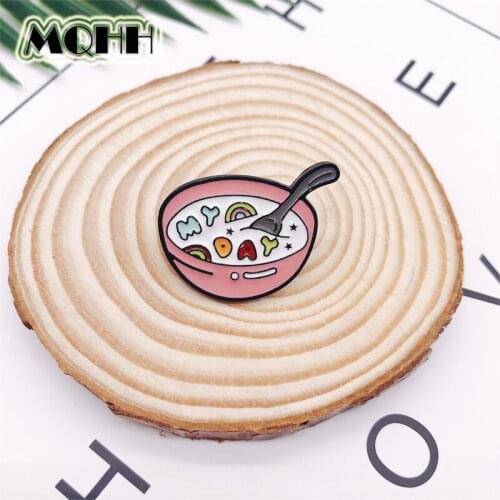 Cartoon Food Bowl Cutlery Enamel Brooch MY DAY Rainbow Love Alloy Badge Shirt Bag Pins Punk Accessories Jewelry Gifts For Kid