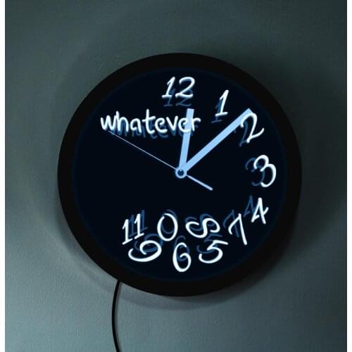 Whatever You Are Late Anyway LED Neon Effect Wall Clock Modern Design Sleepy Light Color Changing Wall Light