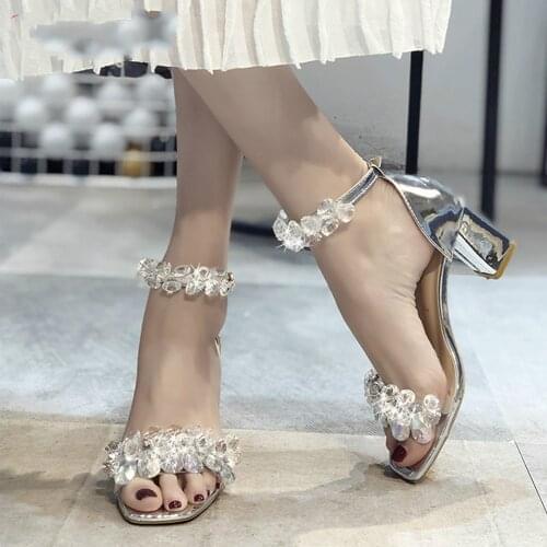 2020 New Bohemian Fashion Women Sandals Crystal High Heels Sandalias Rhinestone Women Shoes erf56