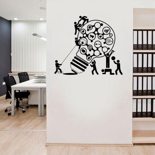 Office Vinyl Wall Stickers Creative Teamwork Light Bulb Ideas Office Teamwork Stickers Modern Decorative Stickers Art Deco bg05