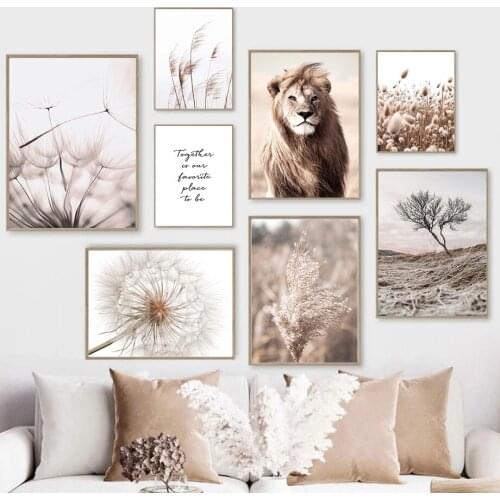 Dandelion Wheat Tree Poster Lion Animal Art Print Quotes Landscape Canvas Painting Nordic Pictures Modern Living Room Home Decor