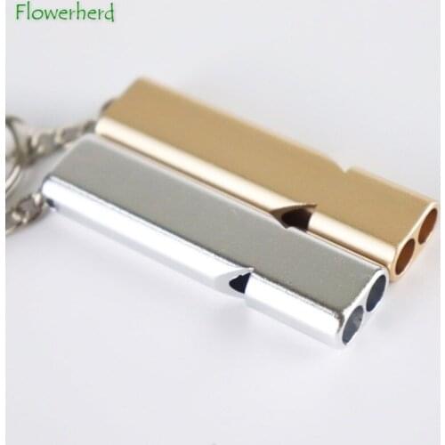 Flat Aluminum Dual Frequency Survival Camping Emergency Whistle Double Tube Outdoor Survival Whistle Equipped EDC Tool