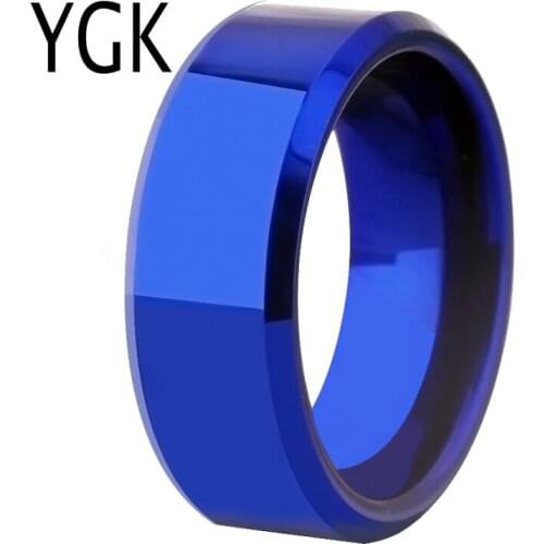 Drop Shipping Womens Wedding Band Ring Men Classic Blue Bevel Tungsten Ring Engagement Party Ring Gift Present for Women men