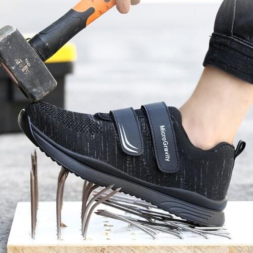 Work shoes Mens Steel Toe Safety Shoes Construction Protective Lightweight Shockproof Boots Hook&loop Sneakers safety