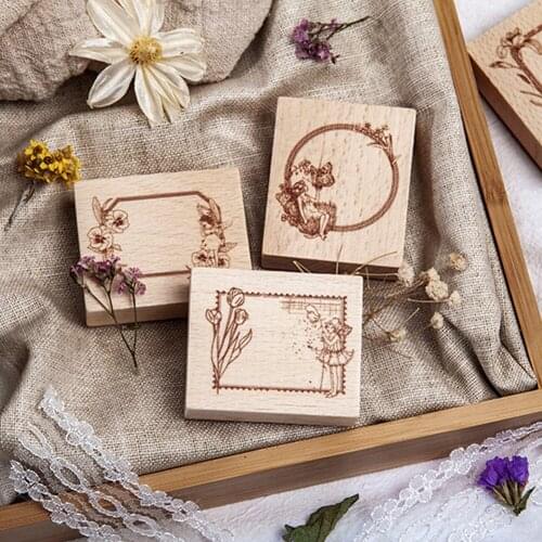 Retro Elf Forest Label Rubber Stamps Vintage Wooden Stamp For Scrapbooking Journal Standard Stamp Retro Stationery