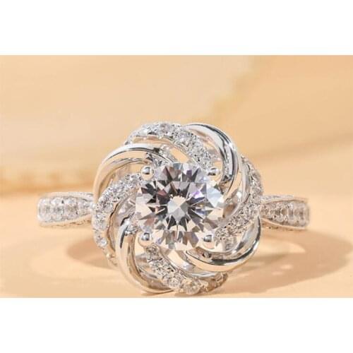 Luxury Exquisite 925 Sterling Silver Rose Flowers Wedding Bands Bright Rings Engagement Bridal Ring for Women Fine Jewelry