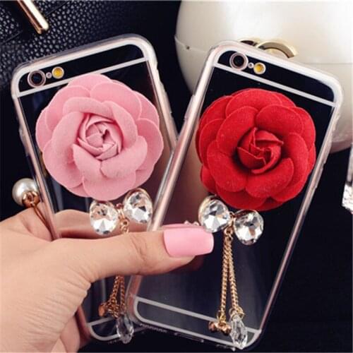 For iphone12 X XS MAX XR 11 Pro MAX 6 6S 7 8PLUS Luxury Diamond Rhinestone Mirror Flower Pendant Soft TPU Phone Case Back Cover