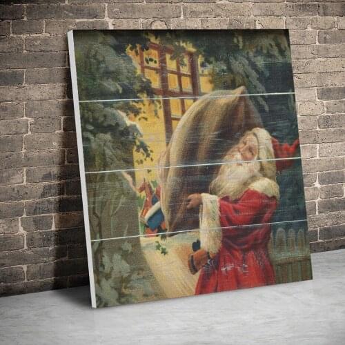 Framed Christmas Posters Gifts Santa At The Window Canvas Paintings Wall Art Prints Pictures Kids Room Home Decor Inner Frame