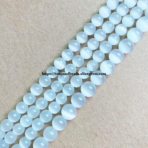 2lots more 10% off ! Natural Moon Stone White Cat Eye 15" Round Loose Beads 4 6 8 10 12mm Pick Size For Jewelry Making DIY