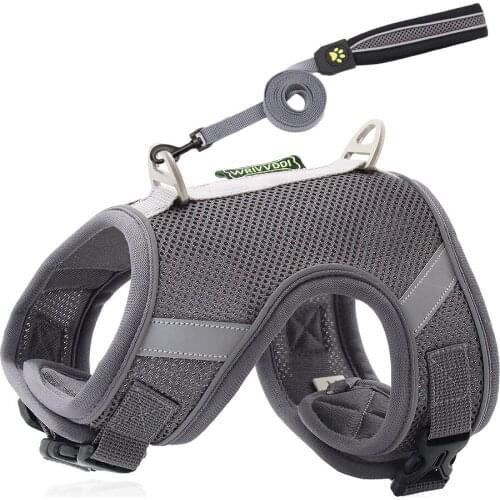 Polyester Reflective Dog Harness Vest Adjustable Breathable Pet Harnesses With Leash For Medium And Large Dogs French Bulldog