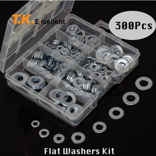 T.K. Excellent Flat Washer Zinc Plated Assortment Set Value Kit,SAE 1/4, 3/8 , 5/16 , 10# ,DIN125M5,M6,M8,M10 300 Pieces