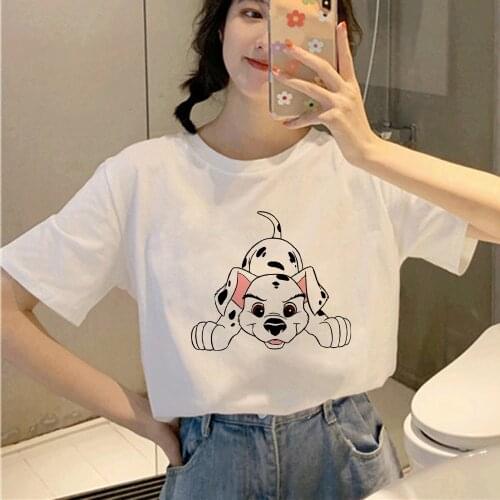 Women Spotted Dog Graphic Fashion Printed Top Tshirt Female Tee Shirt Lady Clothes Disney Animated Films 101 Dalmatians T-shirt