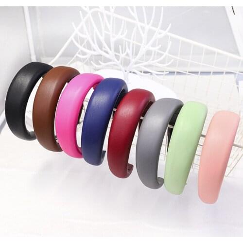 Wholesale 12pcs/lot Leather Headband for Women Solid Color PU Hair Hoop Sponge Hairbands For Girls Hair Band Hair Accessories
