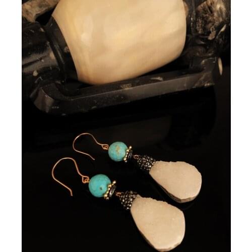 Dr Stone Natural Stone Women 'S Quartz and Turquoise Stone Earrings NRS888 439799729