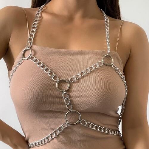 Female Sexy Jewelry Punk Metal Bikini Harness Festival Accessories Party Rave Necklaces Waist Chains Women Body Belly Chain