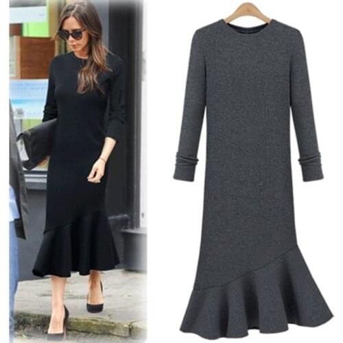 Womens thick velvet Winter Mermaid Dress 2020 Spring Autumn Solid Color Elegant Fishtail Dresses PLUS SIZE XS-5XL 6XL Knitted d