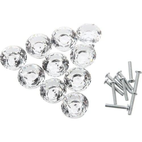 10pcs 30mm Diamond Crystal Glass Door Drawer Cabinet Furniture Handle Knob Screw