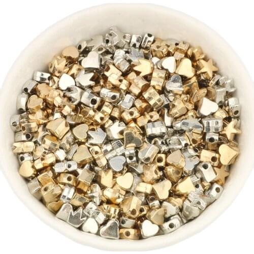 100Pcs/lot CCB Star Heart Flower Gold Silver Mixed Color Loose Spacer Acrylic Beads DIY Jewelry Making Findings Charm Beads