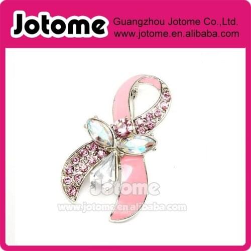 2 inch Crystal Breast Cancer Awareness Pink Ribbon enamel and rhinestone Brooch Pin
