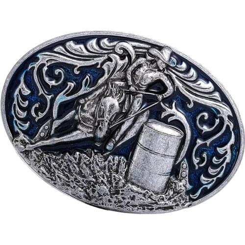2PCS/Set Mens Oval Belt Buckle Barrel Racing Cowboy Buckle Jeans Accessories