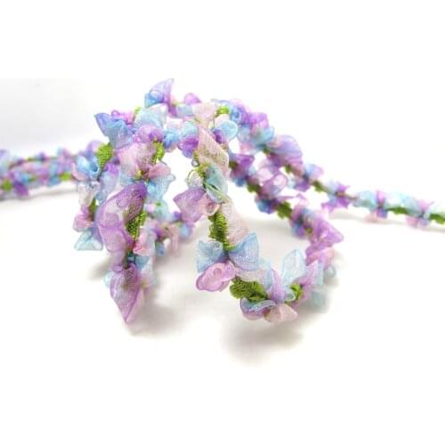 2 Yards Woven Rococo Ribbon Trim with Purple Ombre Chiffon Flower|Decorative Floral Ribbon|Scrapbooking|Clothing|Decor