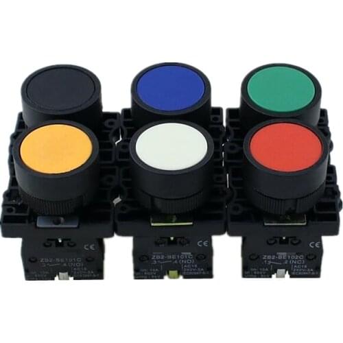 22mm 1 NO / 1NC Sign Momentary Push Button Switch 600V 10A ZB2-EA31 Red, green, yellow, blue, white and black