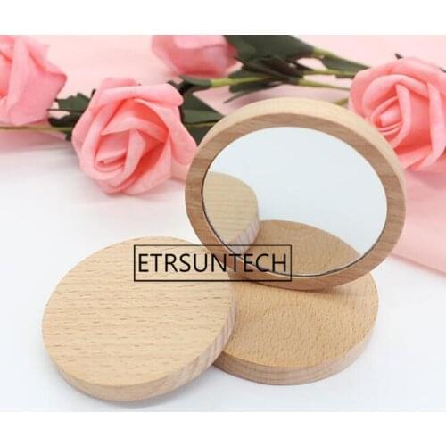 300pcs Wood Small Round Mirror Portable Pocket Mirror Wooden Mini Makeup Mirror Wedding Party Favor Gift Custom Logo