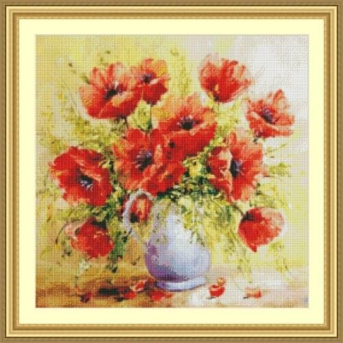 4-54 Poppy in Vase (2)Cross Stitch Cross Stitch 14CT Cross-Stitch Kit Handmade Embroidery Needlework