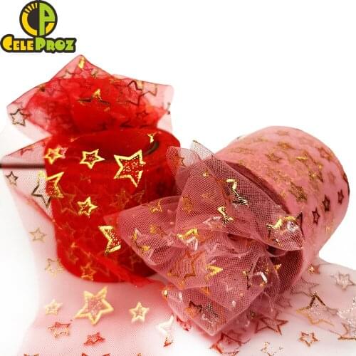 6cm 25Yards Golden Star Tulle Glitter Sequin Mesh Baking Cake Topper Tutu Bow Squine Organza DIY Sewing Crafts Fabric Supply