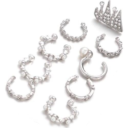 9 Pcs Ear Clips Bohemia Ear Cuffs Earrings Fashion Non-pierced Ears Women Girls A0KD